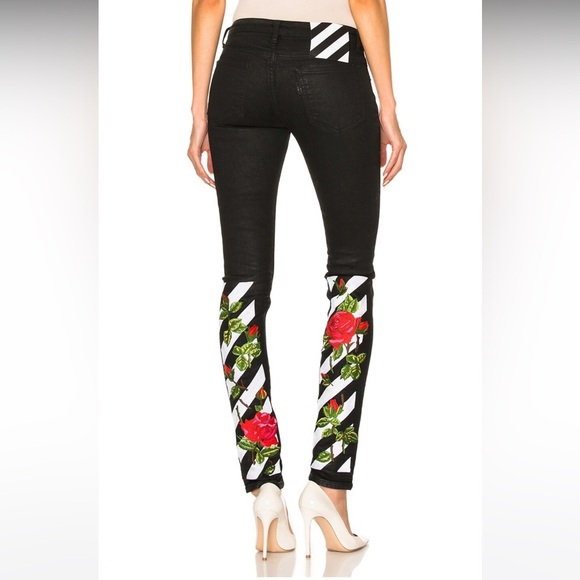 NWT Off-White Virgil Abloh Italy Roses Skinny Jeans Black Coated  $750. Size 30 - Picture 1 of 8